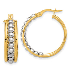 14K Two-Tone Gold Polished and Beaded Hoop Earrings