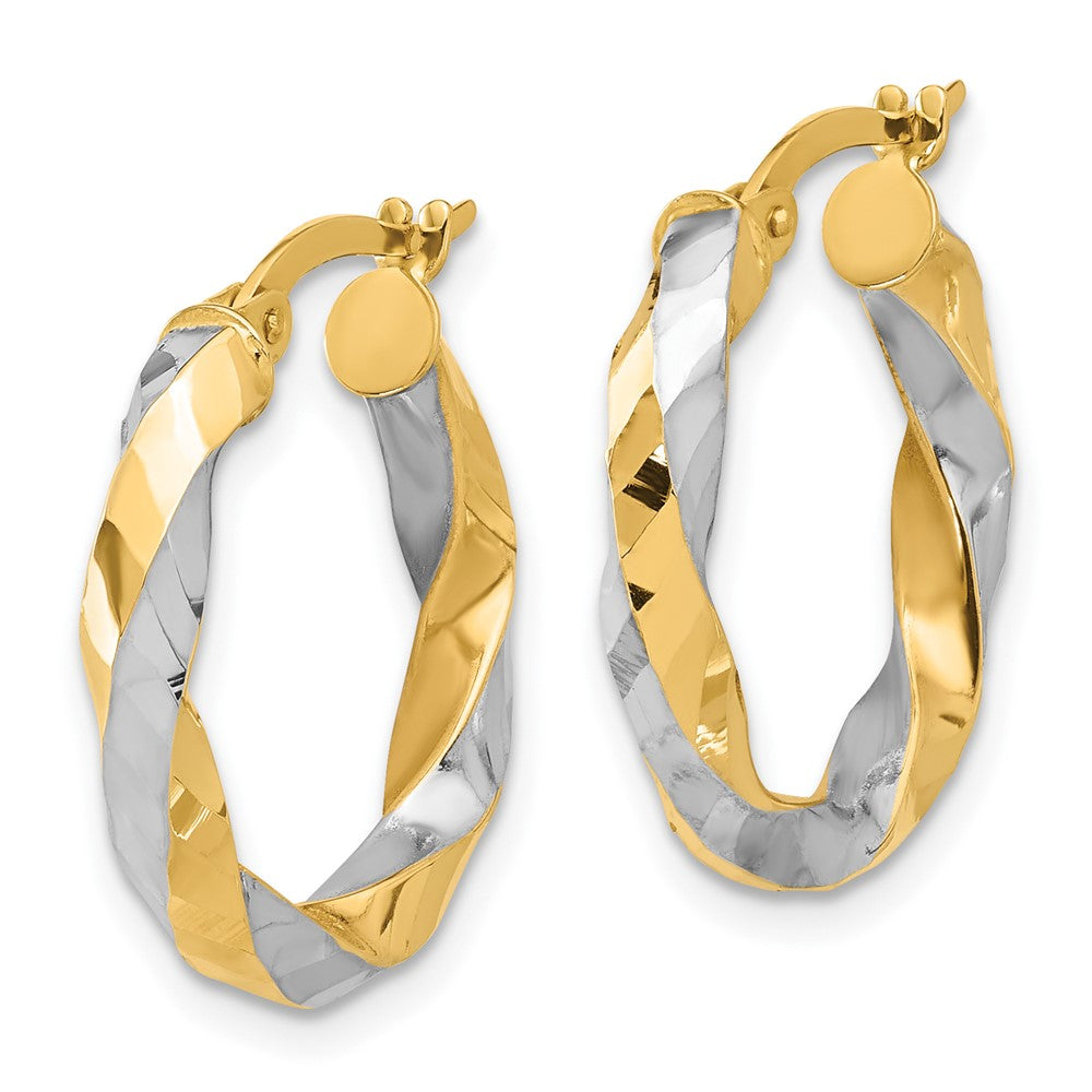 14K Two-Tone Gold Polished and Diamond-cut Twisted Hoop Earrings