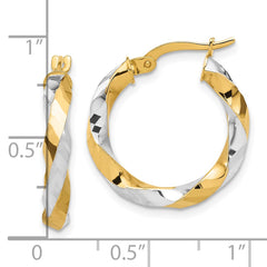 14K Two-Tone Gold Polished and Diamond-cut Twisted Hoop Earrings