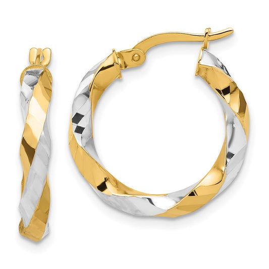 14K Two-Tone Gold Polished and Diamond-cut Twisted Hoop Earrings