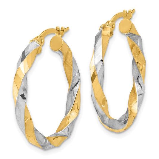 14K Two-Tone Gold Polished and Diamond-cut Twisted Hoop Earrings