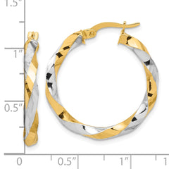 14K Two-Tone Gold Polished and Diamond-cut Twisted Hoop Earrings