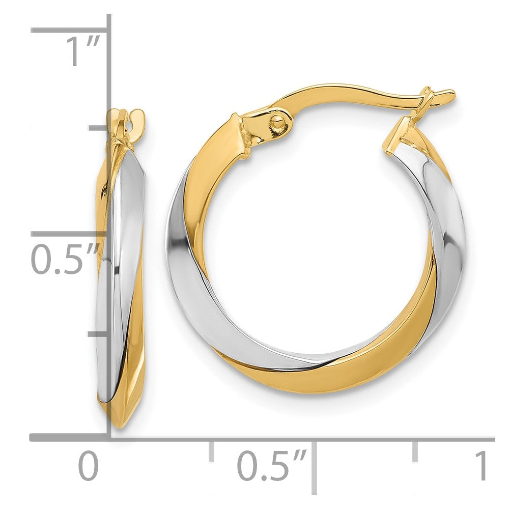 14K Two-Tone Gold Polished Twist Hoop Earrings