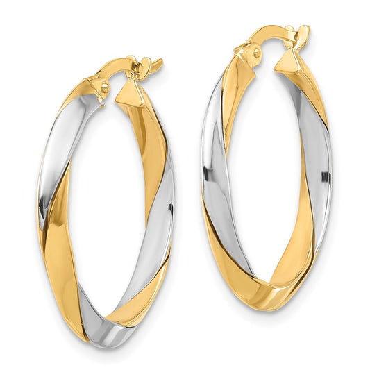 14K Two-Tone Gold Polished Twist Hoop Earrings