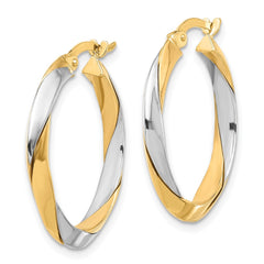 14K Two-Tone Gold Polished Twist Hoop Earrings