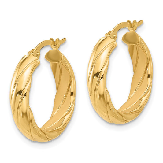 14K Yellow Gold Polished and Textured Hoop Earrings