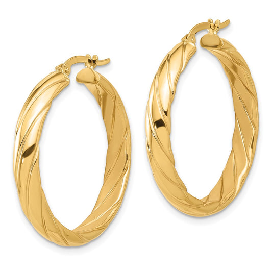 14K Yellow Gold Polished and Textured Hoop Earrings