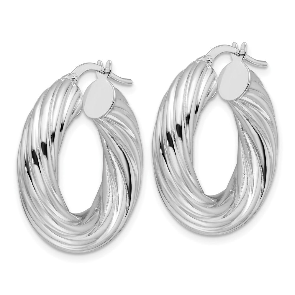 14K White Gold Polished 6mm Twisted Hollow Round Hoop Earrings