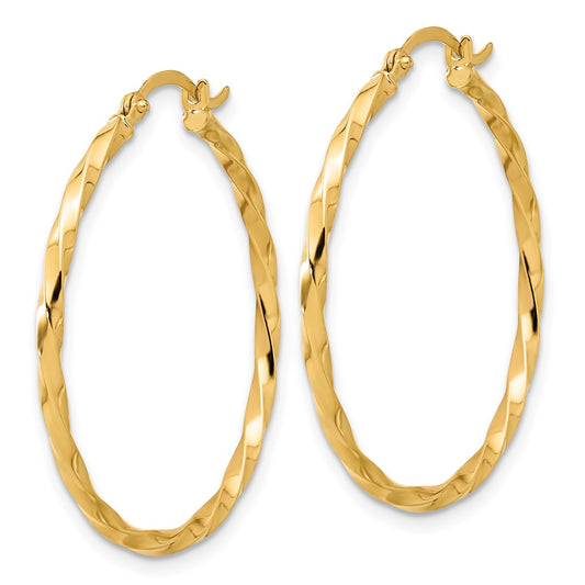 14K Yellow Gold Polished and Twisted 1.8mm Hoop Earrings