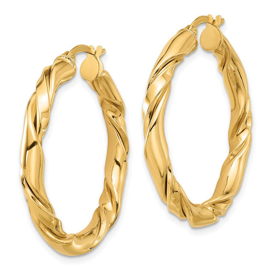 14K Yellow Gold Polished Twisted Hoop Earrings