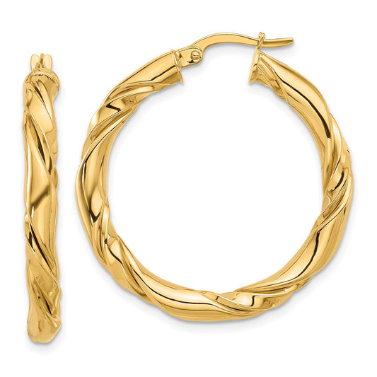 14K Yellow Gold Polished Twisted Hoop Earrings