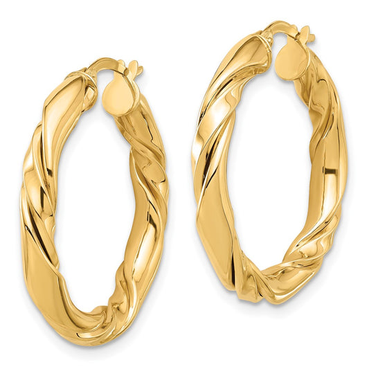 14K Yellow Gold Polished Twisted Hoop Earrings