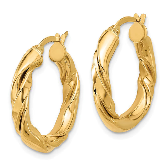 14K Yellow Gold Polished Twisted Hoop Earrings