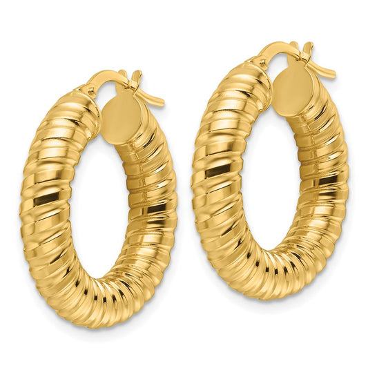 14K Yellow Gold Polished 5mm Hollow Spiral Round Hoop Earrings