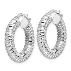 14K White Gold Polished 5mm Hollow Spiral Round Hoop Earrings