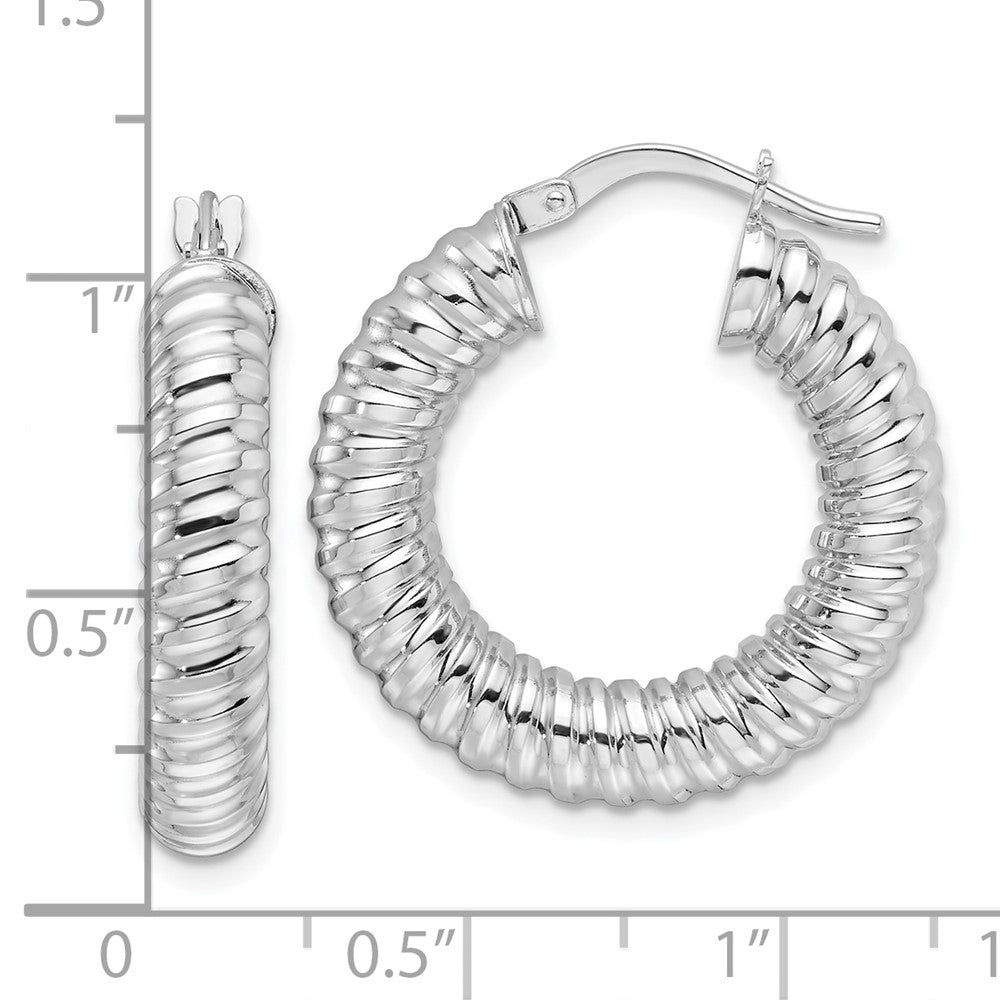 14K White Gold Polished 5mm Hollow Spiral Round Hoop Earrings