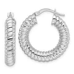 14K White Gold Polished 5mm Hollow Spiral Round Hoop Earrings