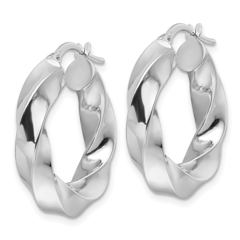 14K White Gold Polished 5.25mm Hollow Twisted Round Hoop Earrings