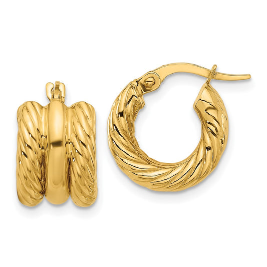 14K Yellow Gold Polished and Twisted Hoop Earrings