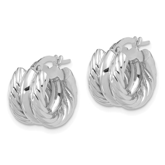 14K White Gold Polished and Twisted Hoop Earrings