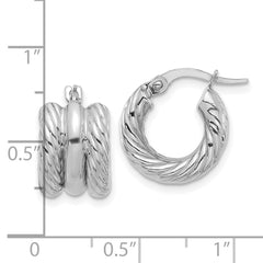 14K White Gold Polished and Twisted Hoop Earrings