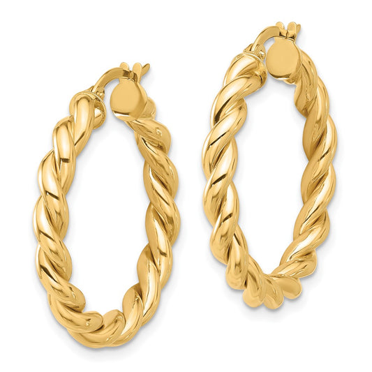 14K Yellow Gold Polished Twisted Hoop Earrings