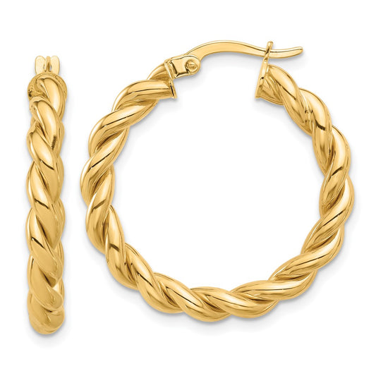 14K Yellow Gold Polished Twisted Hoop Earrings