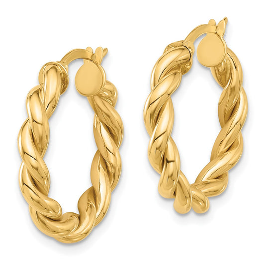 14K Yellow Gold Polished Twisted Hoop Earrings