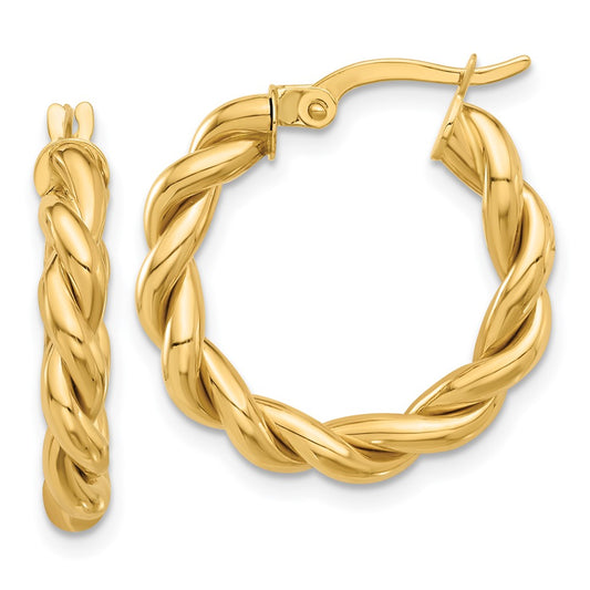 14K Yellow Gold Polished Twisted Hoop Earrings