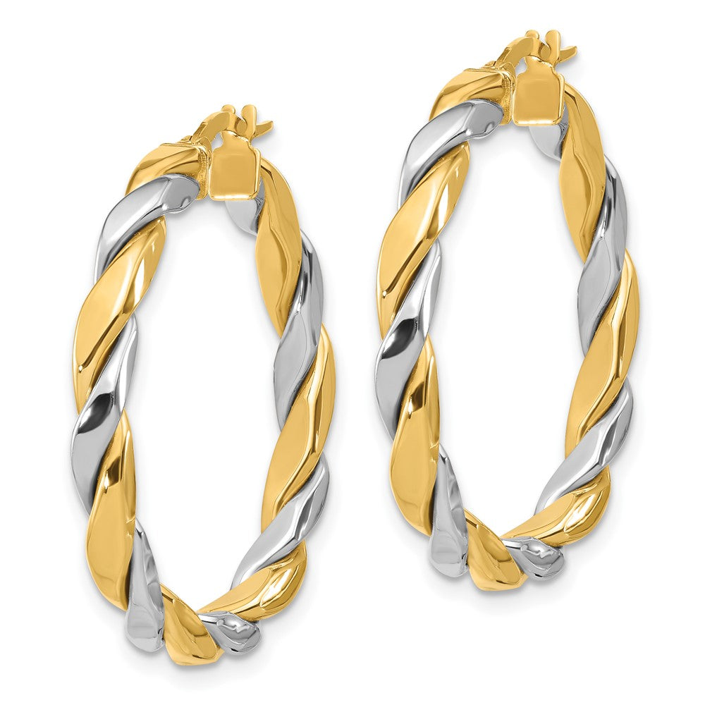 14K Two-Tone Gold Polished Twisted 3mm Hoop Earrings