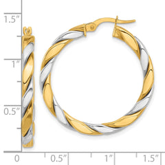 14K Two-Tone Gold Polished Twisted 3mm Hoop Earrings