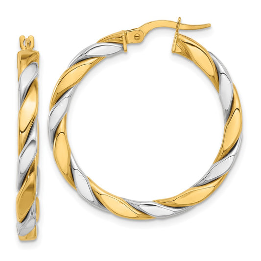 14K Two-Tone Gold Polished Twisted 3mm Hoop Earrings