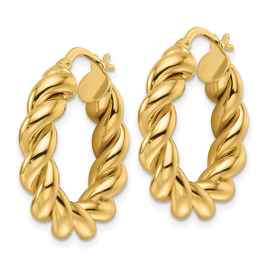 14K Yellow Gold Polished 5.3mm Hollow Twisted Round Hoop Earrings