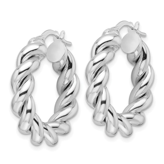 14K White Gold Polished 5.3mm Hollow Twisted Round Hoop Earrings