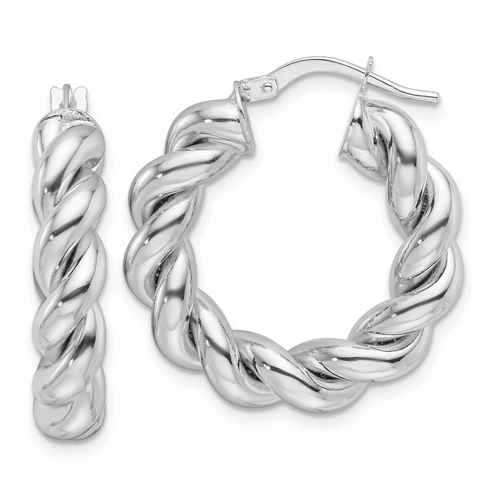 14K White Gold Polished 5.3mm Hollow Twisted Round Hoop Earrings