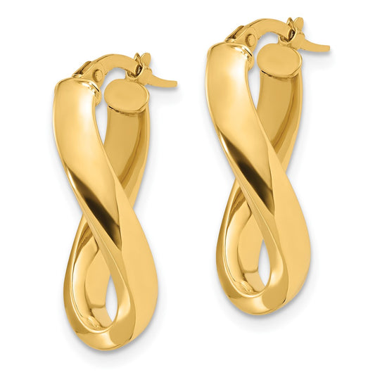 14K Yellow Gold Polished Twisted Oval Hoop Earrings