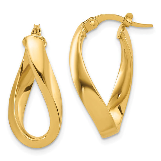 14K Yellow Gold Polished Twisted Oval Hoop Earrings