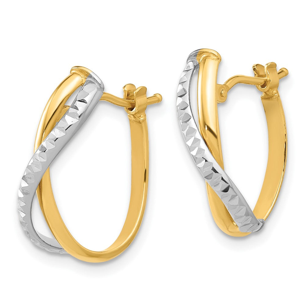 14K Two-Tone Gold Polished Diamond-cut Crossover Hoop Earrings