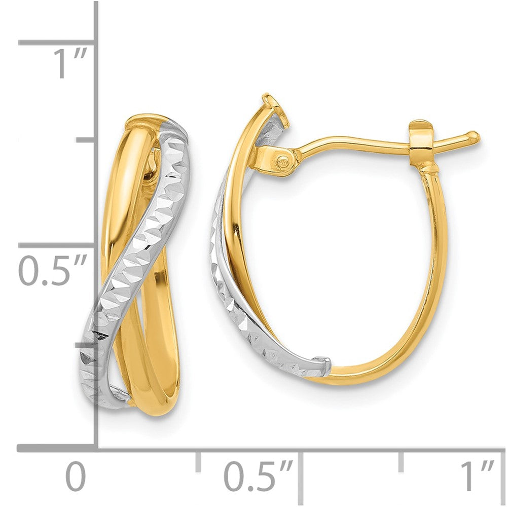 14K Two-Tone Gold Polished Diamond-cut Crossover Hoop Earrings