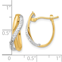 14K Two-Tone Gold Polished Diamond-cut Crossover Hoop Earrings