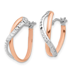 14K Two-Tone Gold Polished Diamond-cut Crossover Hoop Earrings