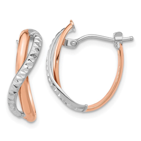 14K Two-Tone Gold Polished Diamond-cut Crossover Hoop Earrings