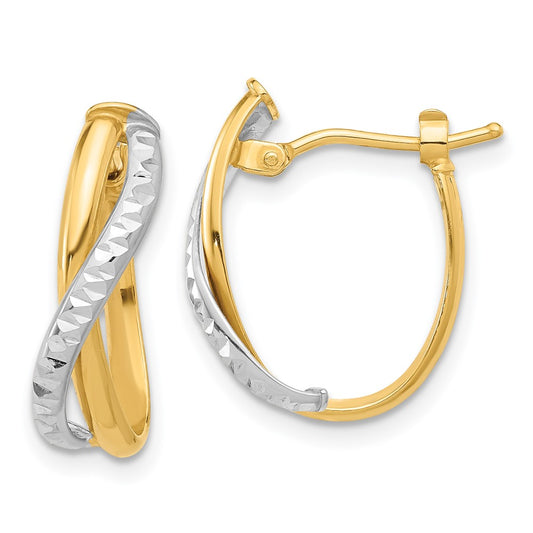 14K Two-Tone Gold Polished Diamond-cut Crossover Hoop Earrings