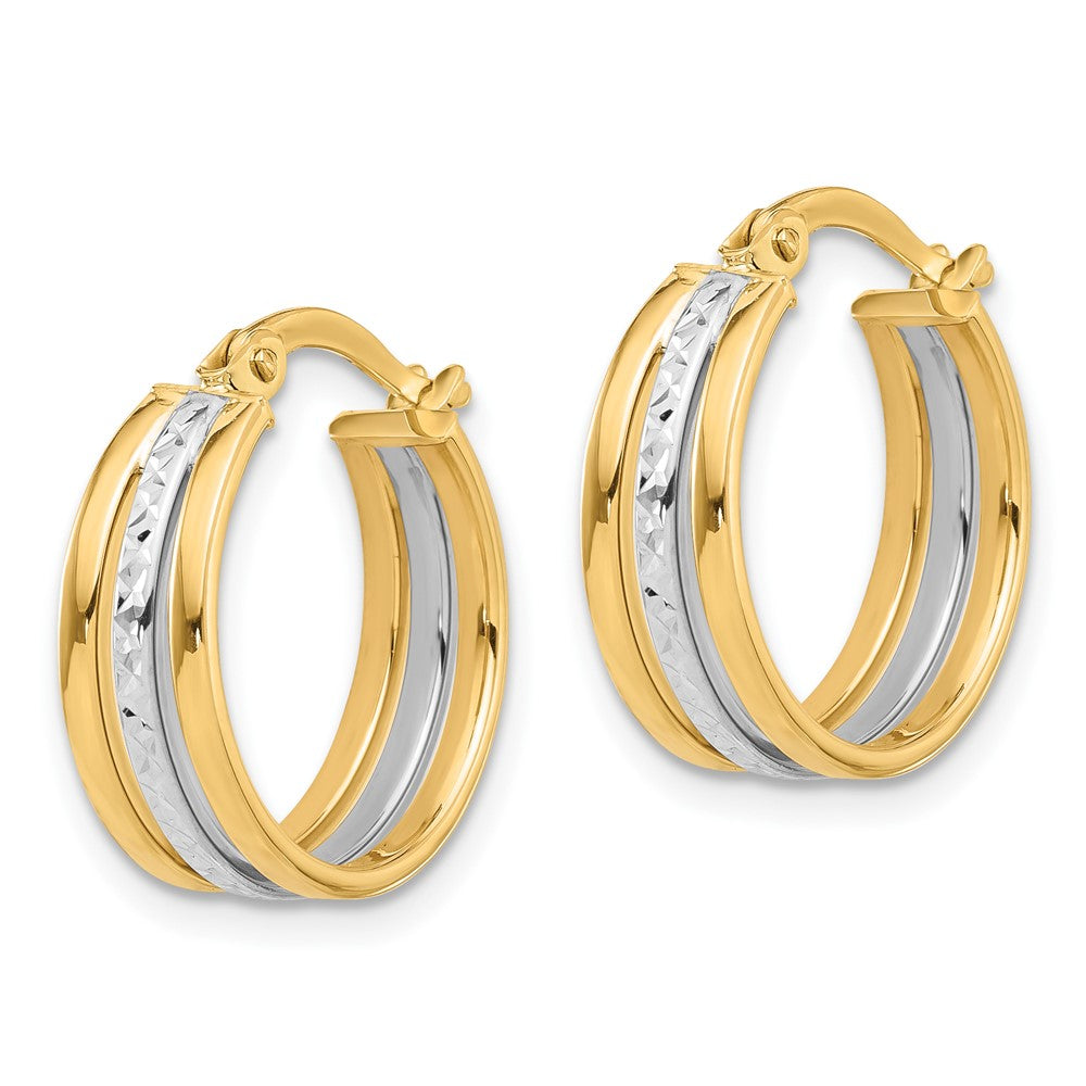 14K Two-Tone Gold Polished and Diamond-cut Fancy Hoop Earrings