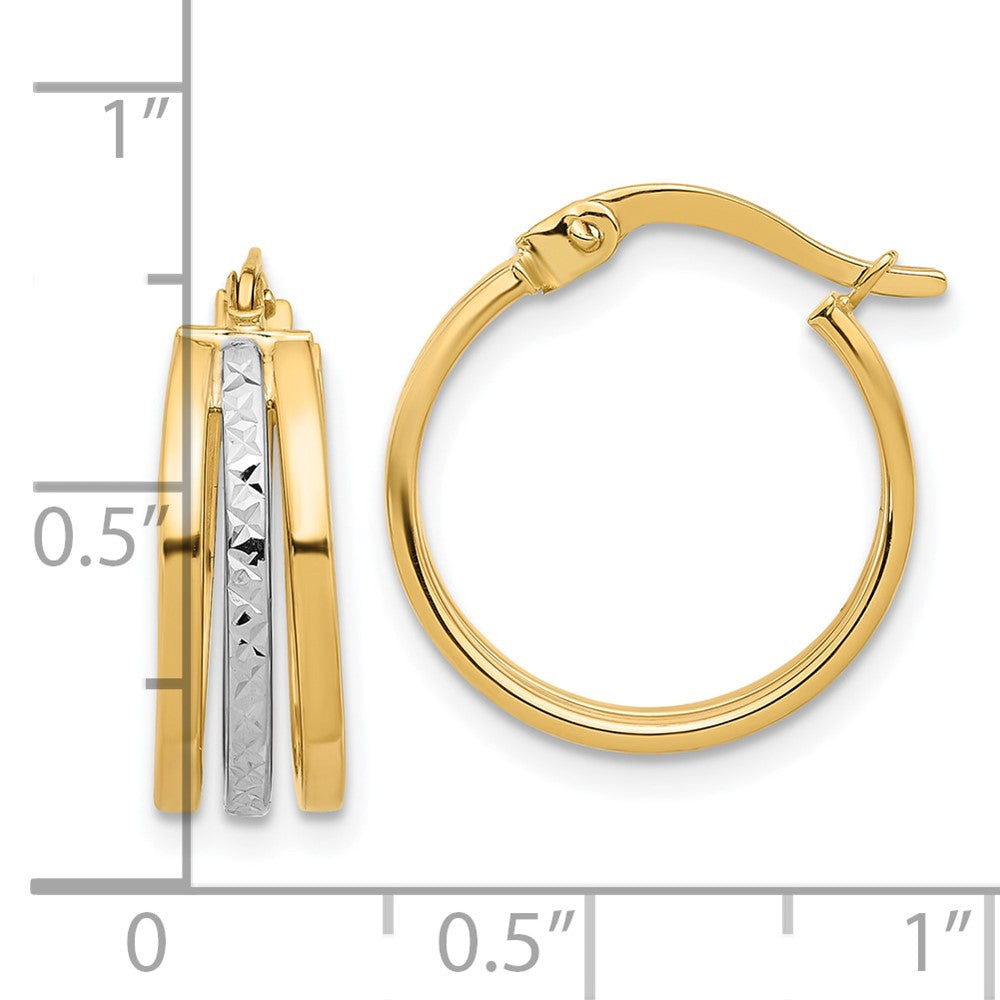 14K Two-Tone Gold Polished and Diamond-cut Fancy Hoop Earrings