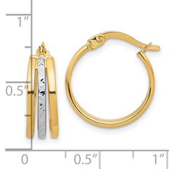 14K Two-Tone Gold Polished and Diamond-cut Fancy Hoop Earrings