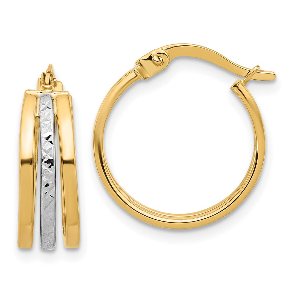 14K Two-Tone Gold Polished and Diamond-cut Fancy Hoop Earrings