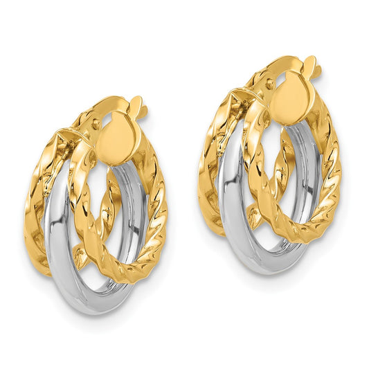 14K Two-Tone Gold Polished Fancy Hoop Earrings