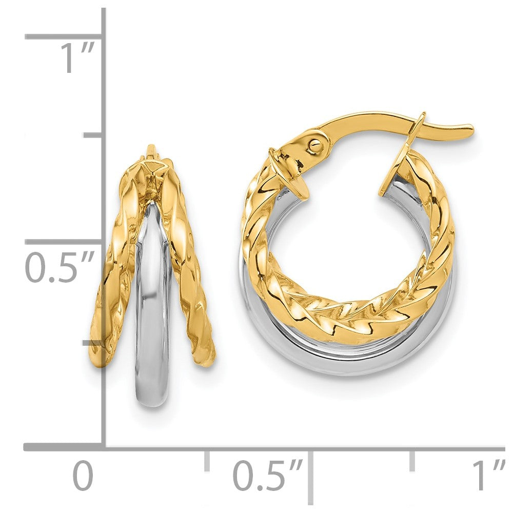 14K Two-Tone Gold Polished Fancy Hoop Earrings