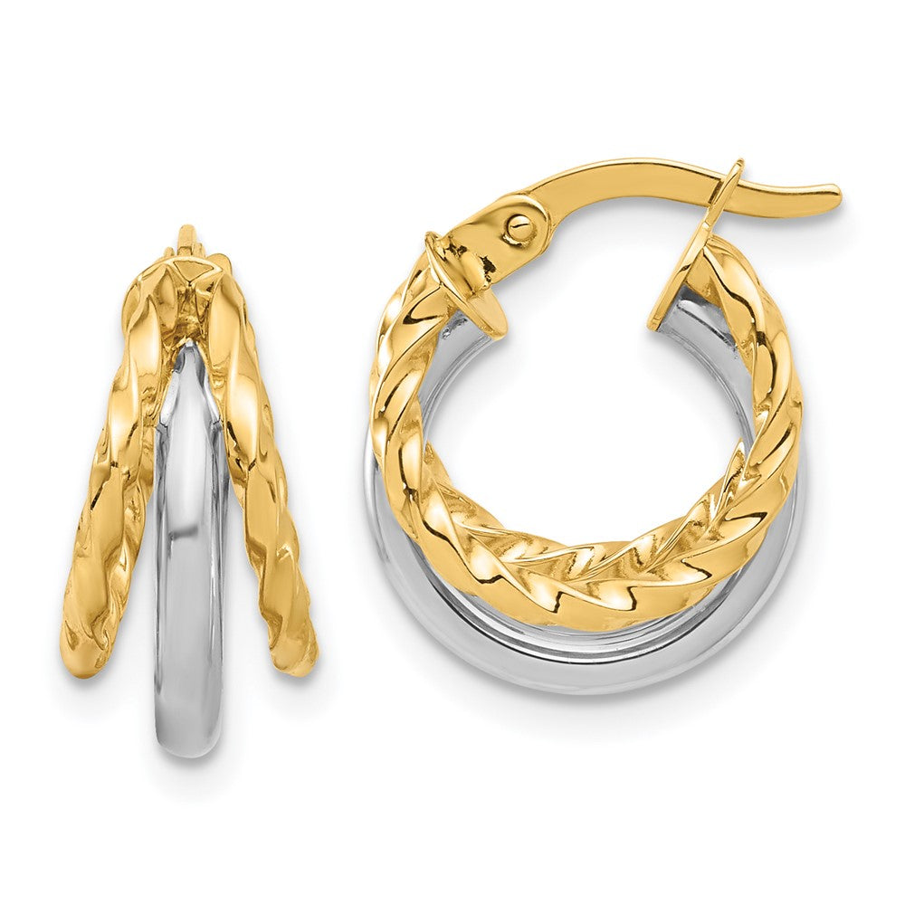 14K Two-Tone Gold Polished Fancy Hoop Earrings